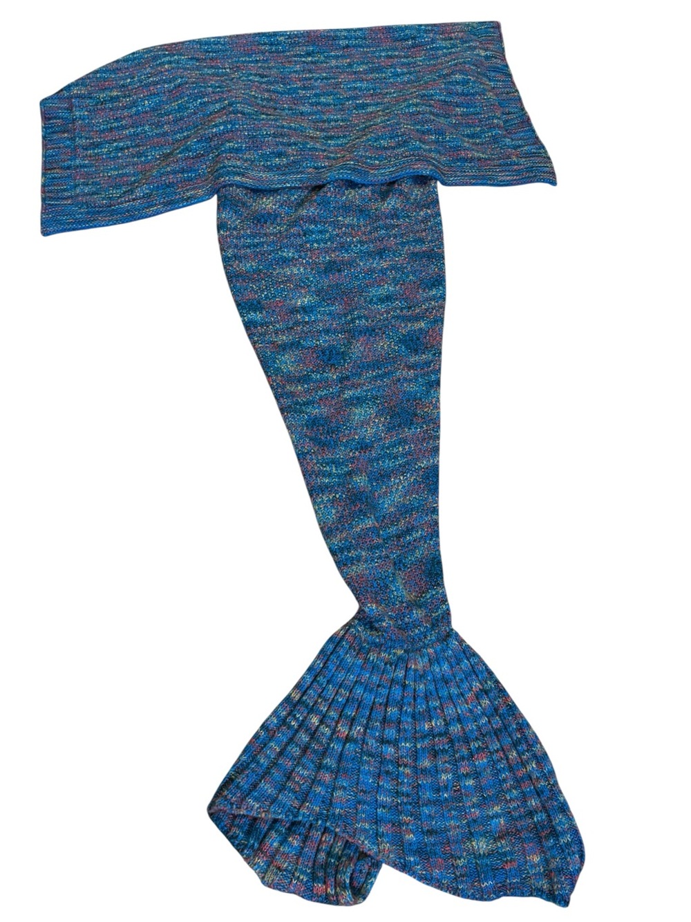 Mermaid Tail Blanket Blue Multicolor Cozy Knit Fish Tail Throw - Picture 5 of 11